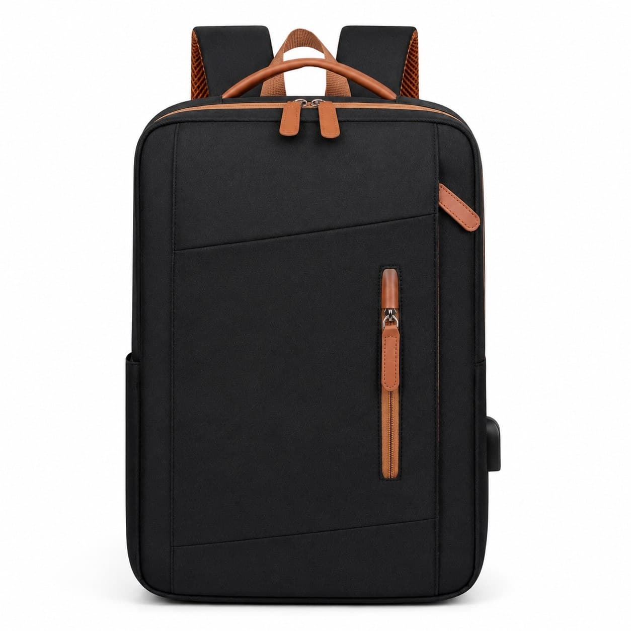 Sac à Dos Ordinateur Noir & Marron – Élégant, Port USB & Multi-Poches — NAYRO sac Maroc