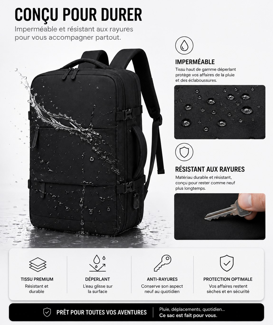 Sac à Dos Ordinateur & Voyage – Format Cabine, Étanche & Grande Capacité