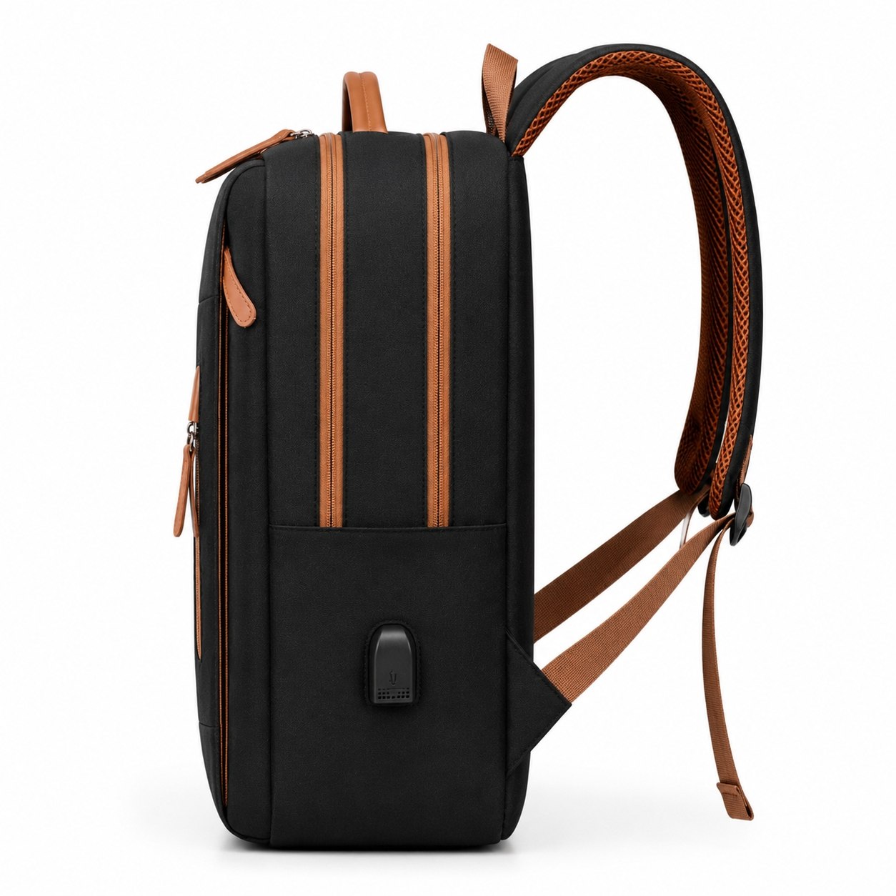 Sac à Dos Ordinateur Noir & Marron – Élégant, Port USB & Multi-Poches