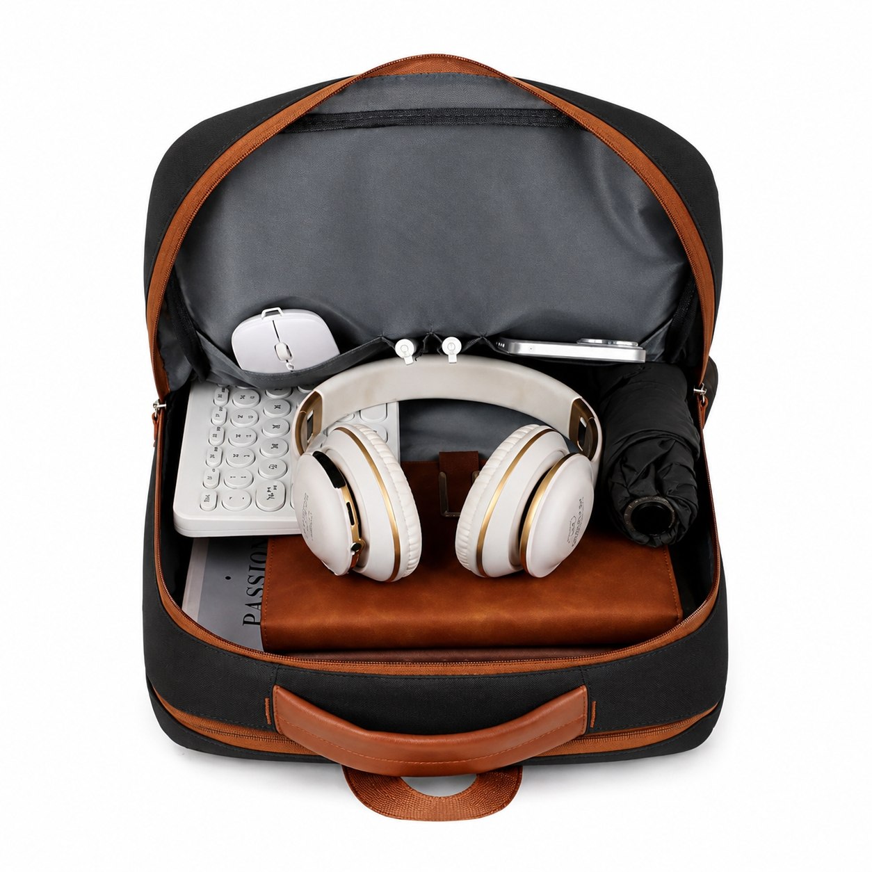 Sac à Dos Ordinateur Noir & Marron – Élégant, Port USB & Multi-Poches
